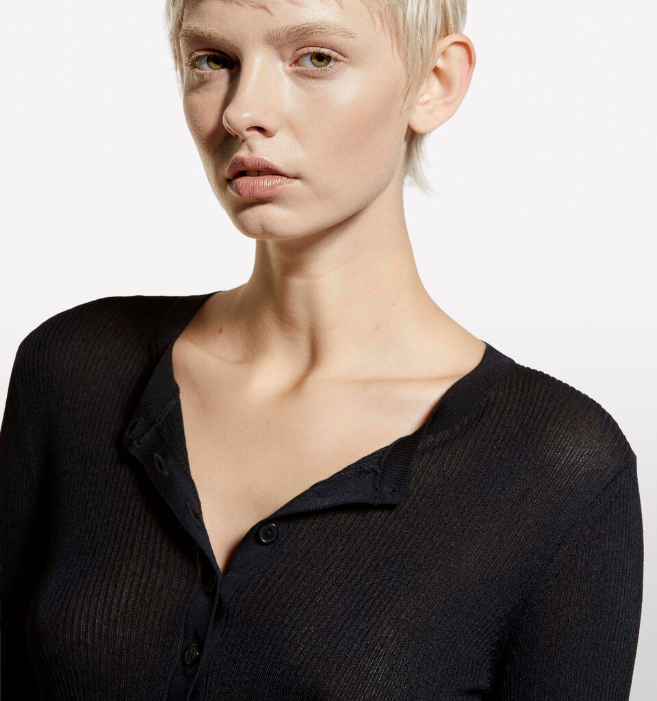 Black Henley top - women's crew neck sweaters - Black | Sisley image number 4